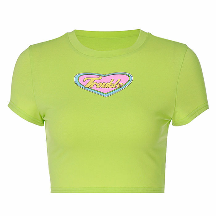 Y2K Aesthetic Trouble Crop Top in Trendy Green - Cute & Comfy Style