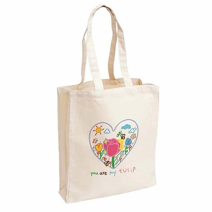 Y2K Aesthetic Tulip Embroidery Tote Bag for Cute Outfits & Styles