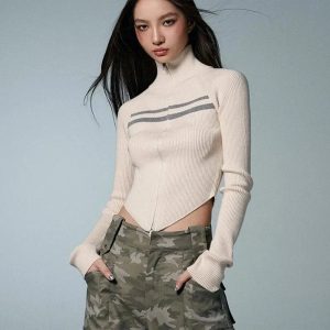 Y2K Aesthetic Urban Edge Cropped Knit Jacket for Trendy Outfits