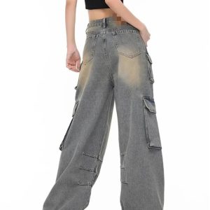 Y2K Aesthetic Urban Explorer Cargo Jeans for Trendy Outfits