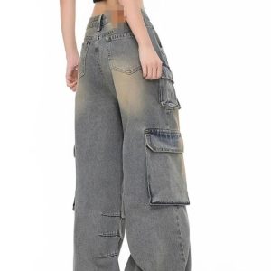 Y2K Aesthetic Urban Explorer Cargo Jeans for Trendy Outfits