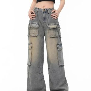 Y2K Aesthetic Urban Explorer Cargo Jeans for Trendy Outfits