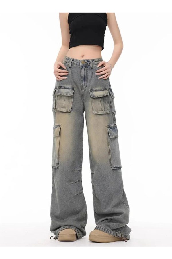 Y2K Aesthetic Urban Explorer Cargo Jeans for Trendy Outfits