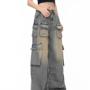 Y2K Aesthetic Urban Explorer Cargo Jeans for Trendy Outfits