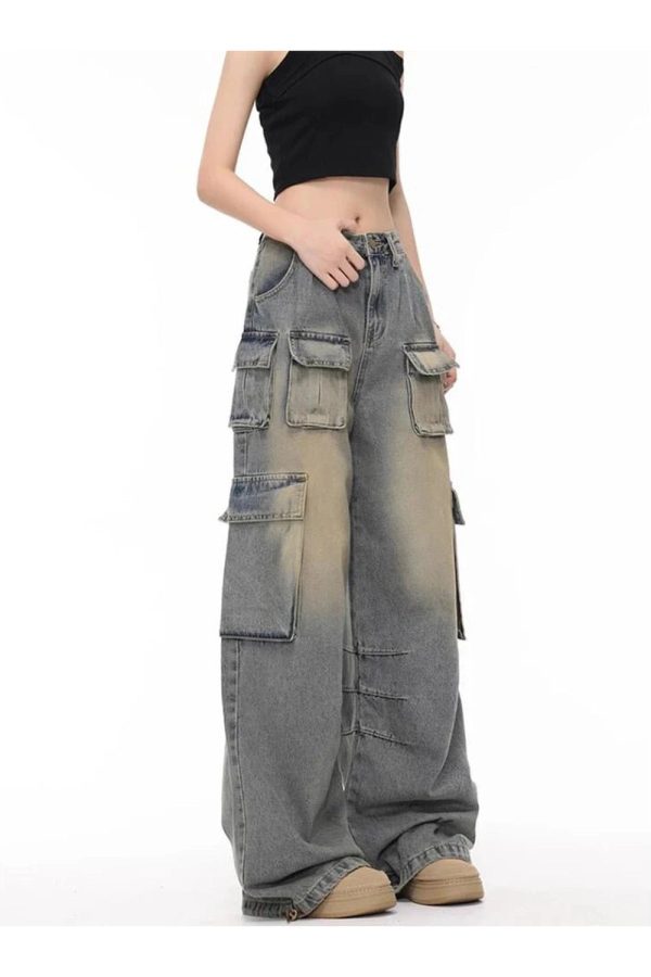 Y2K Aesthetic Urban Explorer Cargo Jeans for Trendy Outfits