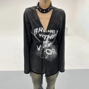 Y2K Aesthetic Void Graffiti Top - Trendy Grunge Style for Unique Looks