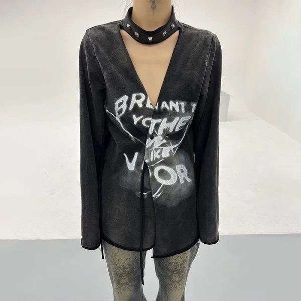 Y2K Aesthetic Void Graffiti Top - Trendy Grunge Style for Unique Looks