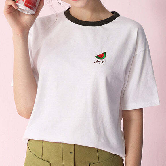 Y2K Aesthetic Watermelon Tee - Cute Top for Coquette & Grunge Styles