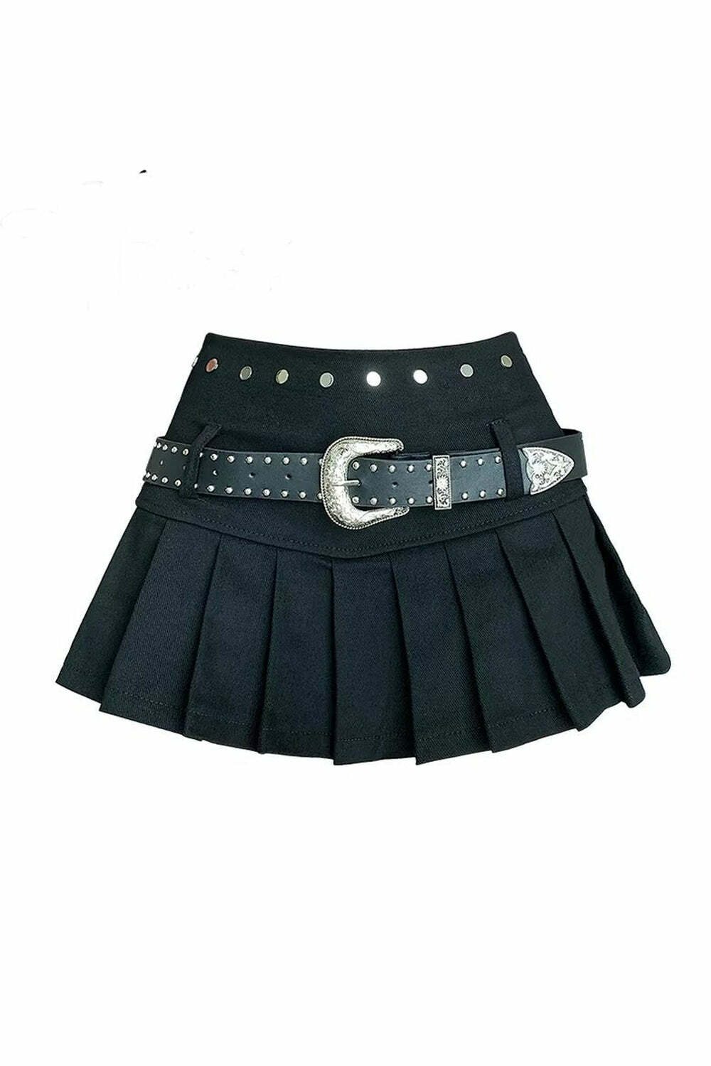 Y2K Aesthetic Western Buckle Pleated Mini Skirt for Trendy Outfits