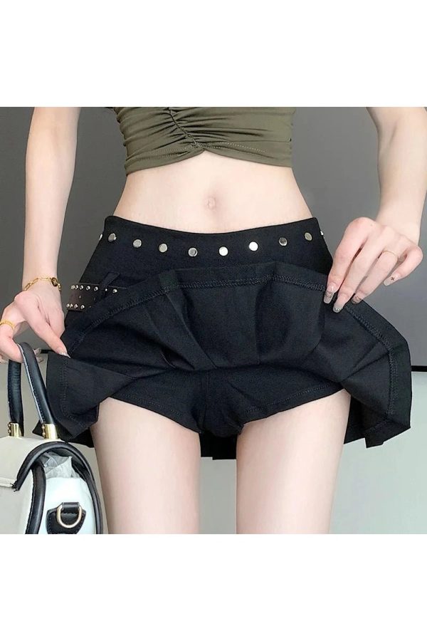 Y2K Aesthetic Western Buckle Pleated Mini Skirt for Trendy Outfits