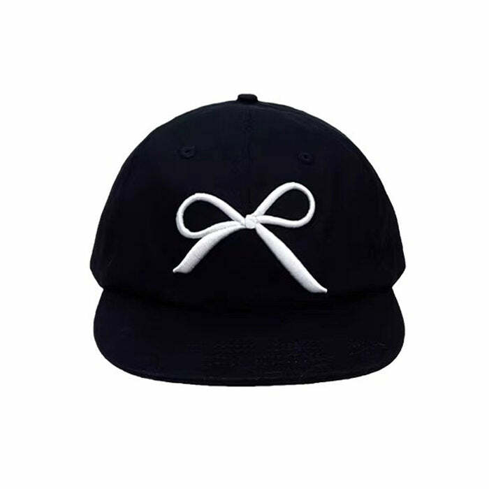 Y2K Aesthetic White Bow Embroidery Cap for Cute and Comfy Outfits