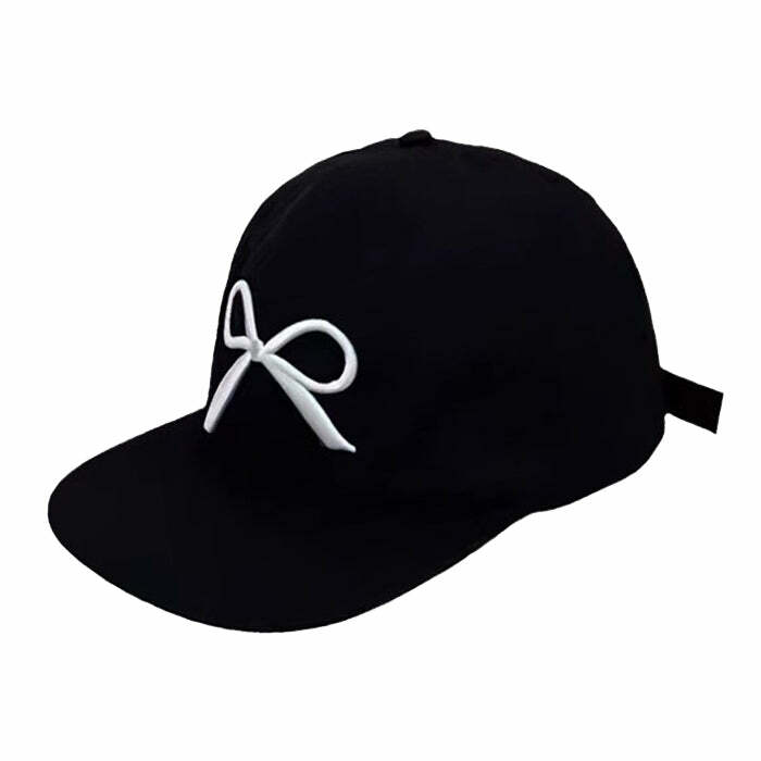 Y2K Aesthetic White Bow Embroidery Cap for Cute and Comfy Outfits