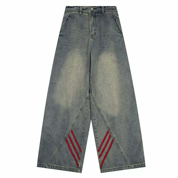 Y2K Aesthetic Wide Red Stripe Jeans for Grunge and Coquette Outfits