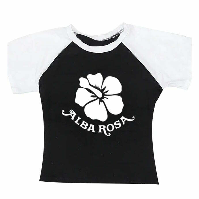 Y2K Alba Rosa Baby Tee - Cute Top for Coquette Aesthetic Lovers