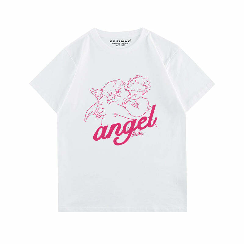 Y2K Angel Graphic T-Shirt - Cute Pastel Goth Aesthetic Top