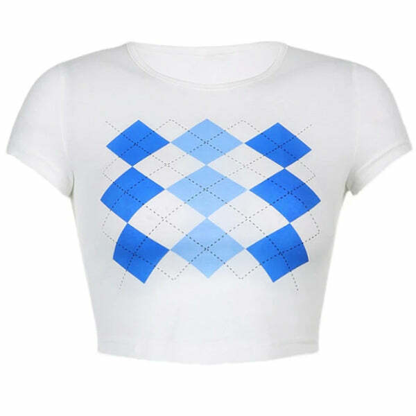 Y2K Argyle Pattern Crop Top for Coquette and Grunge Aesthetic Lovers