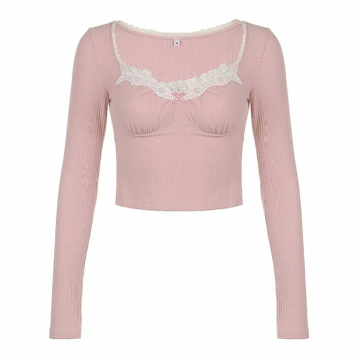 Y2K Baby Lace Pink Top - Cute Coquette Aesthetic for Trendy Outfits