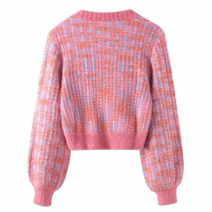 Y2K Barbiecore Knit Cropped Cardigan for Cute Aesthetic Outfits