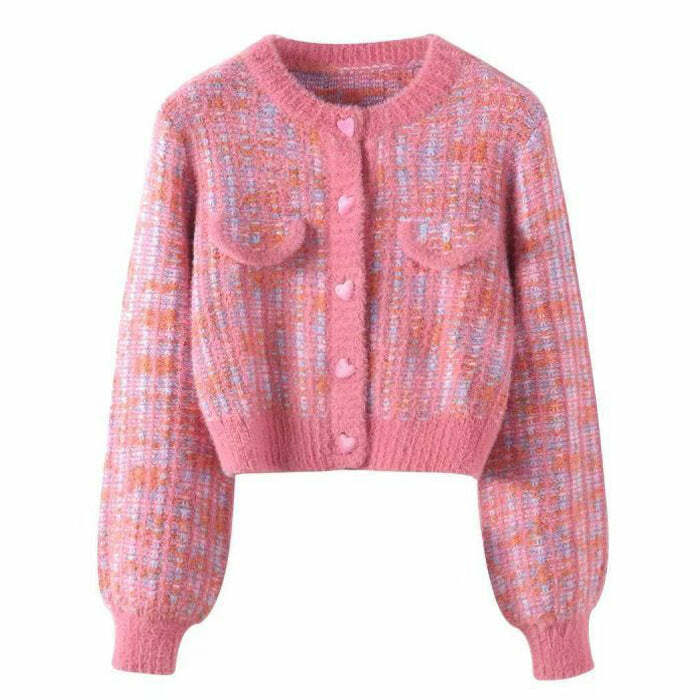 Y2K Barbiecore Knit Cropped Cardigan for Cute Aesthetic Outfits