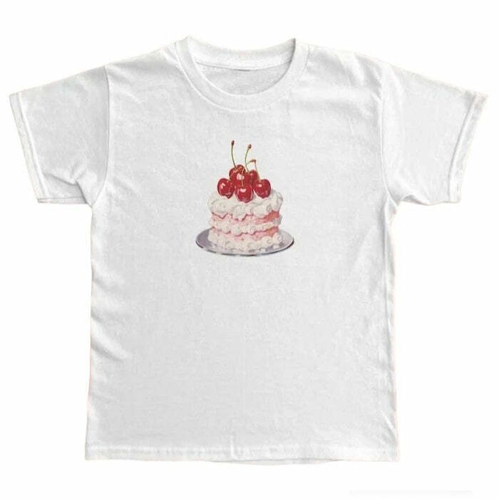 Y2K Birthday Cake Graphic Tee - Cute Top for Coquette & Grunge Aesthetics