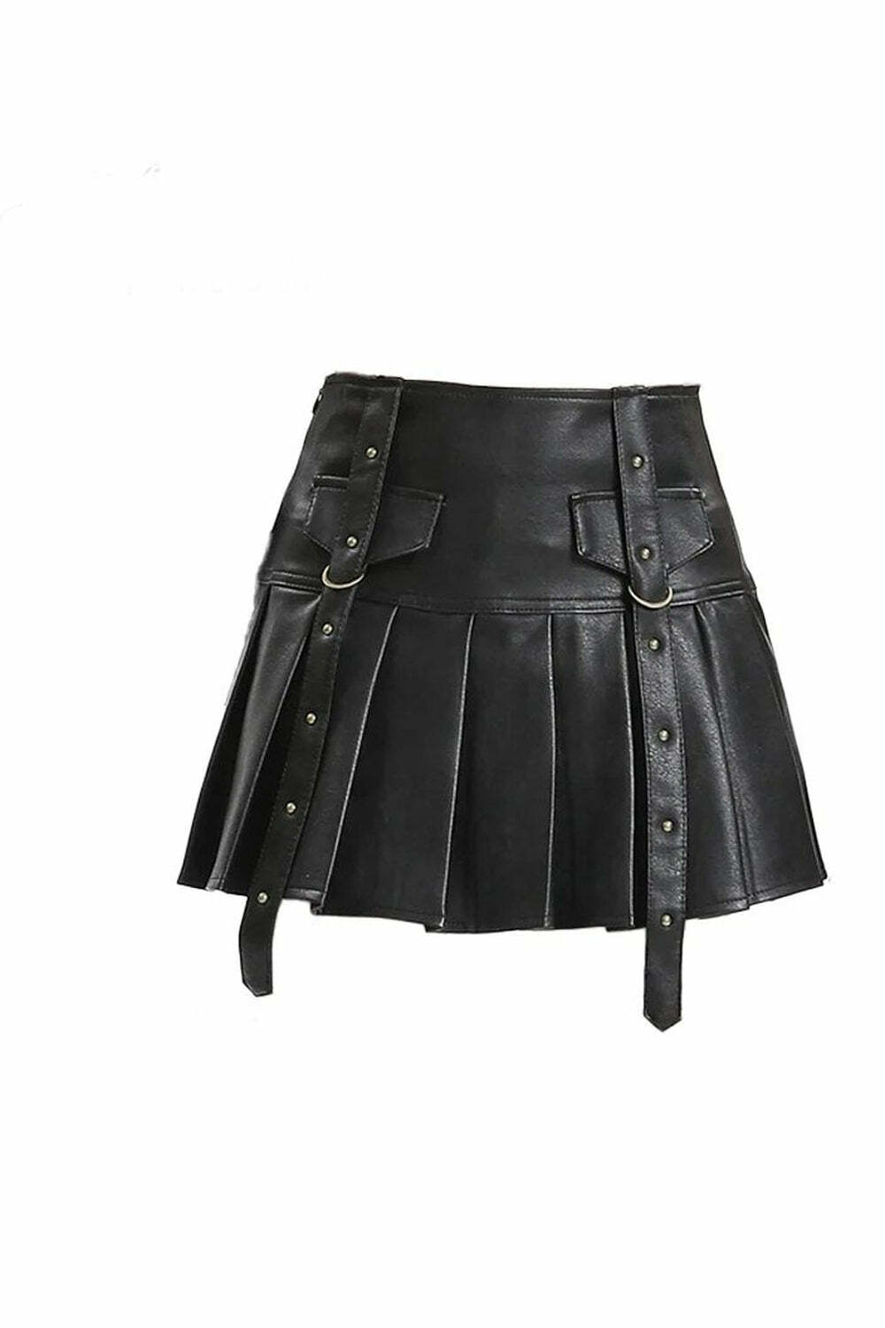 Y2K Black Buckled Pleated Mini Skirt for Grunge and Coquette Aesthetic