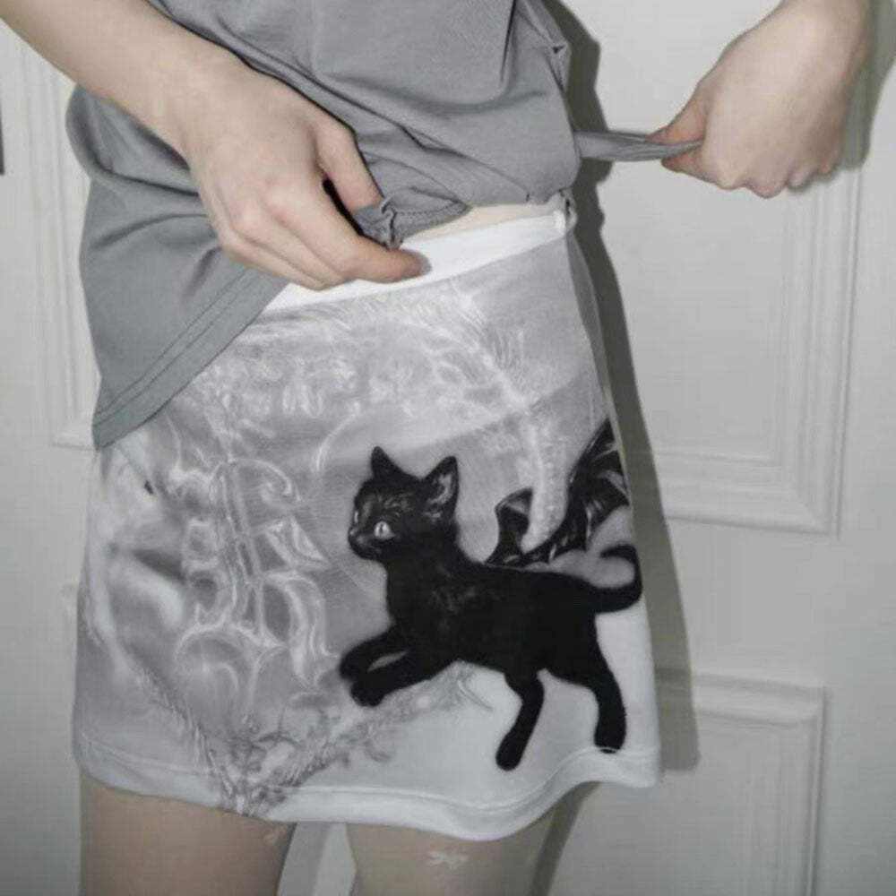 Y2K Black Cat Mini Skirt - Cute Grunge Aesthetic for Trendy Outfits