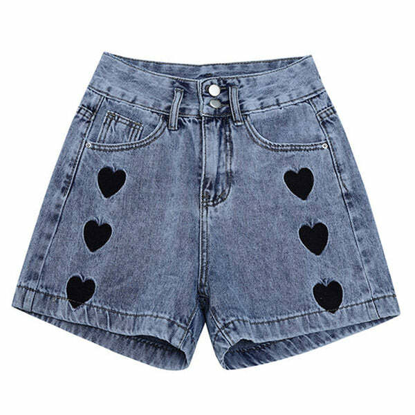 Y2K Black Hearts Shorts for Grunge Aesthetic & Coquette Style Outfits