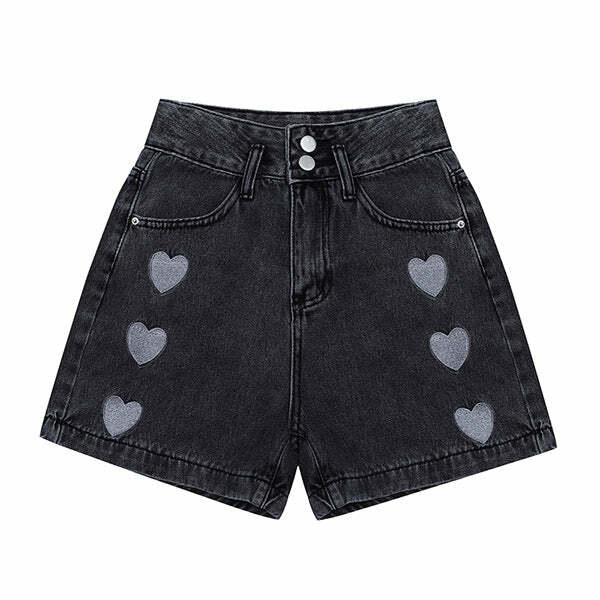 Y2K Black Hearts Shorts for Grunge Aesthetic & Coquette Style Outfits