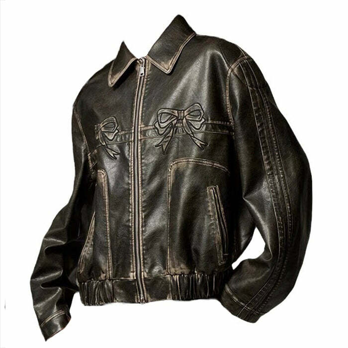 Y2K Bow Motorcycle Jacket - Trendy Grunge Aesthetic Outerwear for All