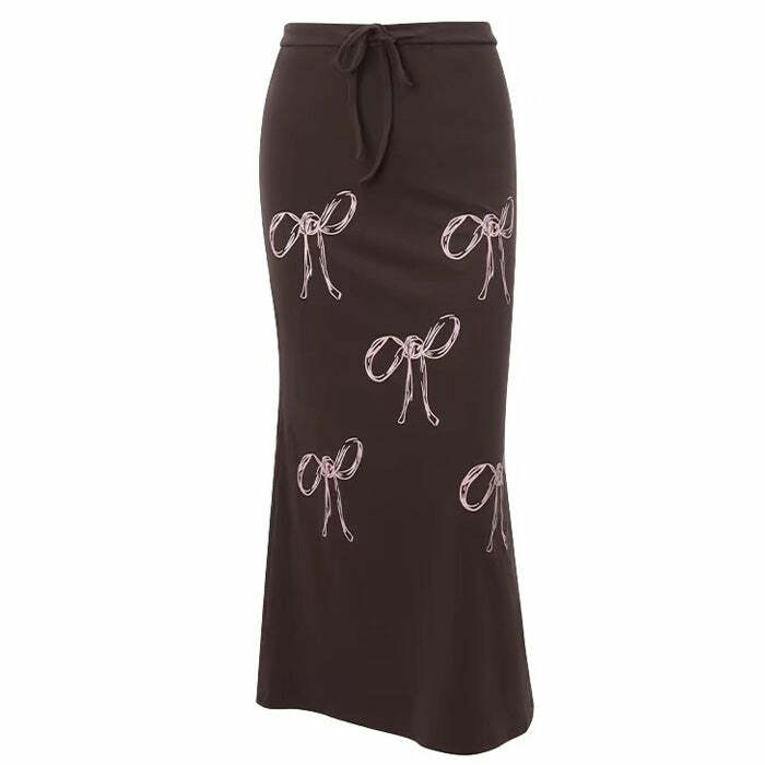 Y2K Bow Print Maxi Skirt - Cute Aesthetic for Effortless Style