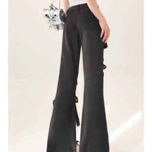 Y2K Bow-Tied Cutout Layered Pants for Trendy Aesthetic Outfits