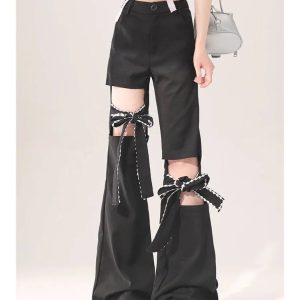 Y2K Bow-Tied Cutout Layered Pants for Trendy Aesthetic Outfits