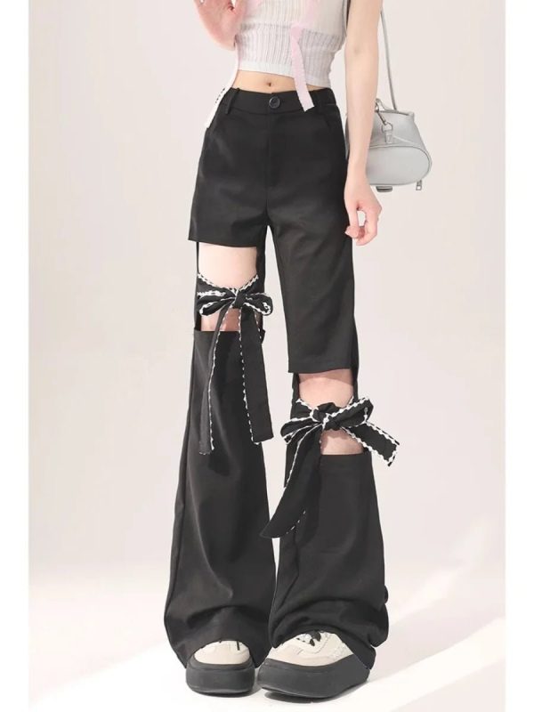 Y2K Bow-Tied Cutout Layered Pants for Trendy Aesthetic Outfits