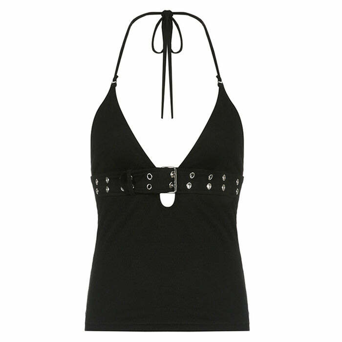 Y2K Buckle Halter Top - Trendy Coquette Aesthetic for Stylish Outfits