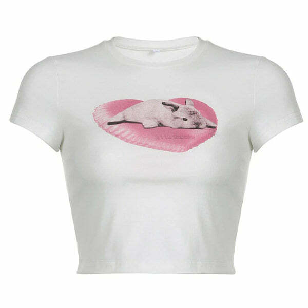 Y2K Bunny Baby Tee: Cute Pastel Goth Top for Aesthetic Outfits