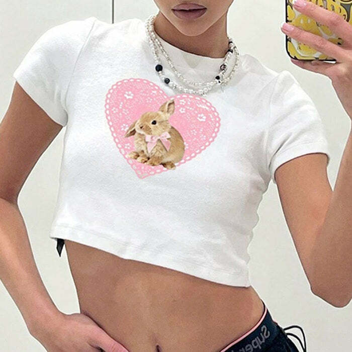 Y2K Bunny Crop Top - Cute Pastel Goth Aesthetic for Trendy Outfits