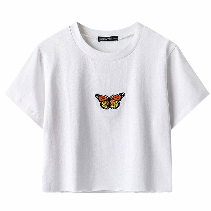 Y2K Butterfly Cropped Tee - Cute Top for Coquette & Grunge Aesthetic