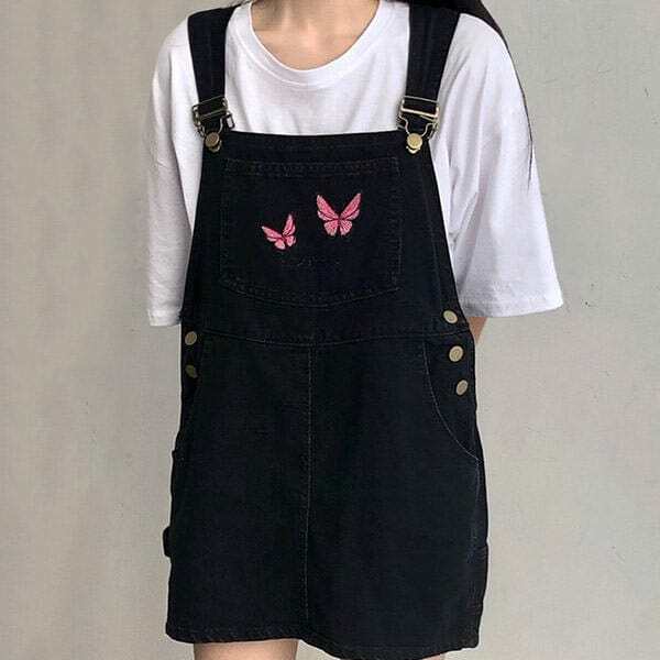 Y2K Butterfly Dungaree Dress - Cute Aesthetic Outfit for Trendy Styles