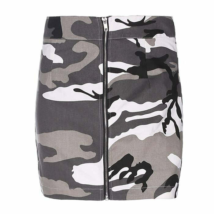 Y2K Camo Zip-Front Skirt for Grunge Aesthetic & Coquette Style