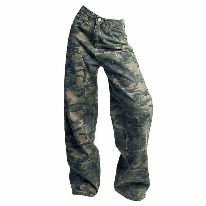 Y2K Camouflage Cargo Jeans for Grunge Aesthetic and Vintage Vibes