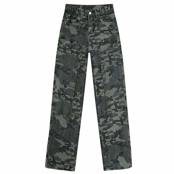 Y2K Camouflage Cargo Jeans for Grunge Aesthetic and Vintage Vibes