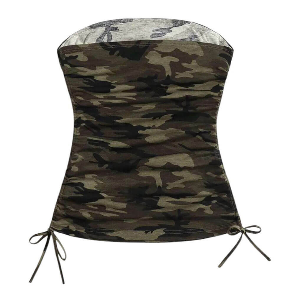 Y2K Camouflage Tube Top - Trendy Y2K Aesthetic for Stylish Outfits