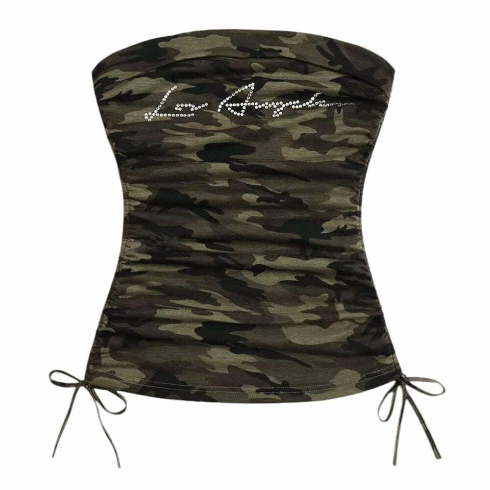 Y2K Camouflage Tube Top - Trendy Y2K Aesthetic for Stylish Outfits