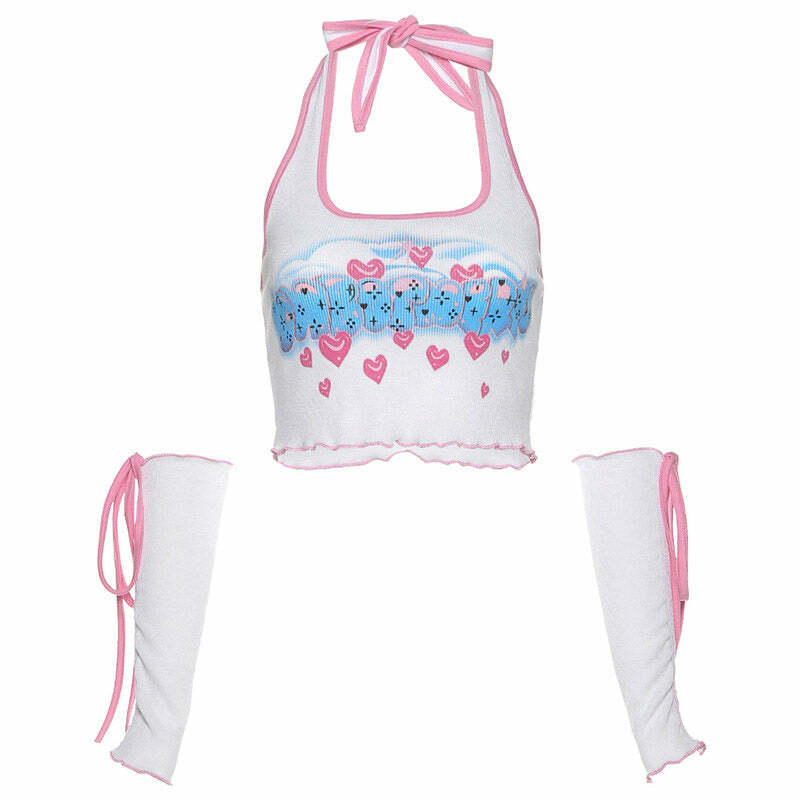 Y2K Candy Crush Top & Arm Gloves Set for Cute Aesthetic Outfits