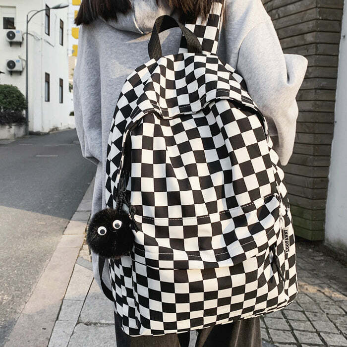 Y2K Checkered Canvas Backpack for Coquette and Grunge Aesthetic Lovers