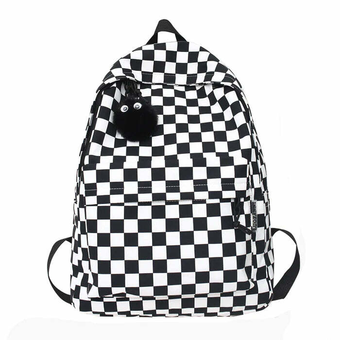 Y2K Checkered Canvas Backpack for Coquette and Grunge Aesthetic Lovers