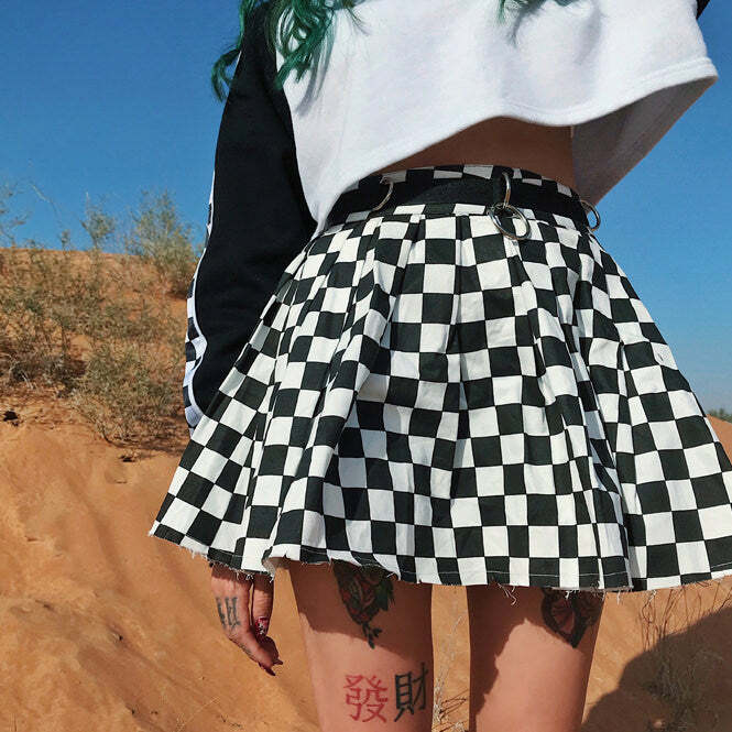 Y2K Checkered Mini Skirt for Trendy Coquette and Grunge Aesthetics