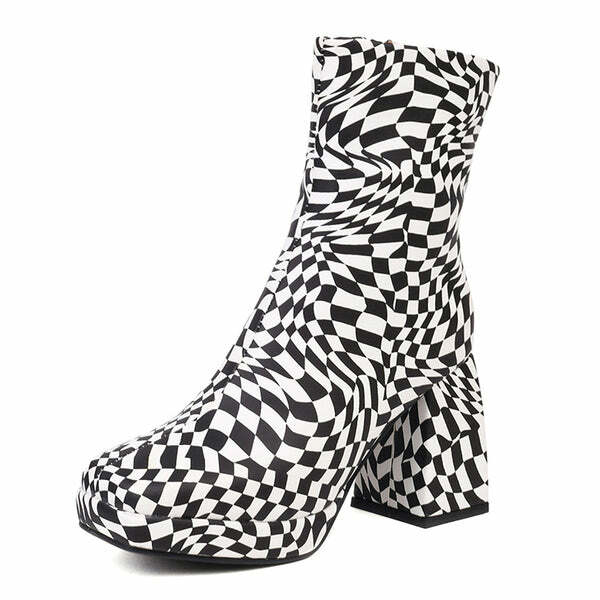 Y2K Checkered Platform Boots for Grunge and Coquette Aesthetic Styles