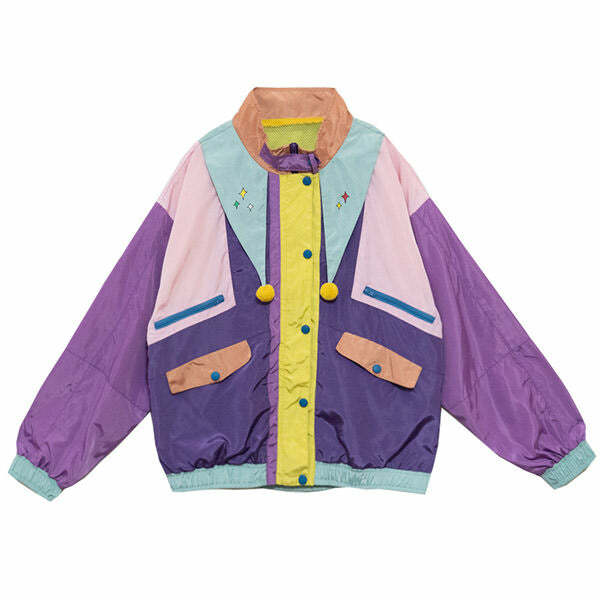 Y2K Color Block Jacket: Retro 80s Vibes for Trendy Aesthetic Outfits