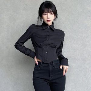 Y2K Corset Button-Up Blouse for Coquette Aesthetic & Grunge Style